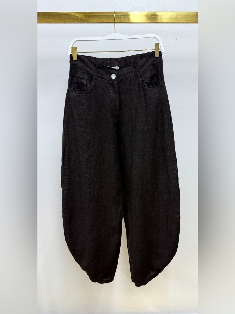 (155163/E11441-BLK) LINEN BARREL PANTS
